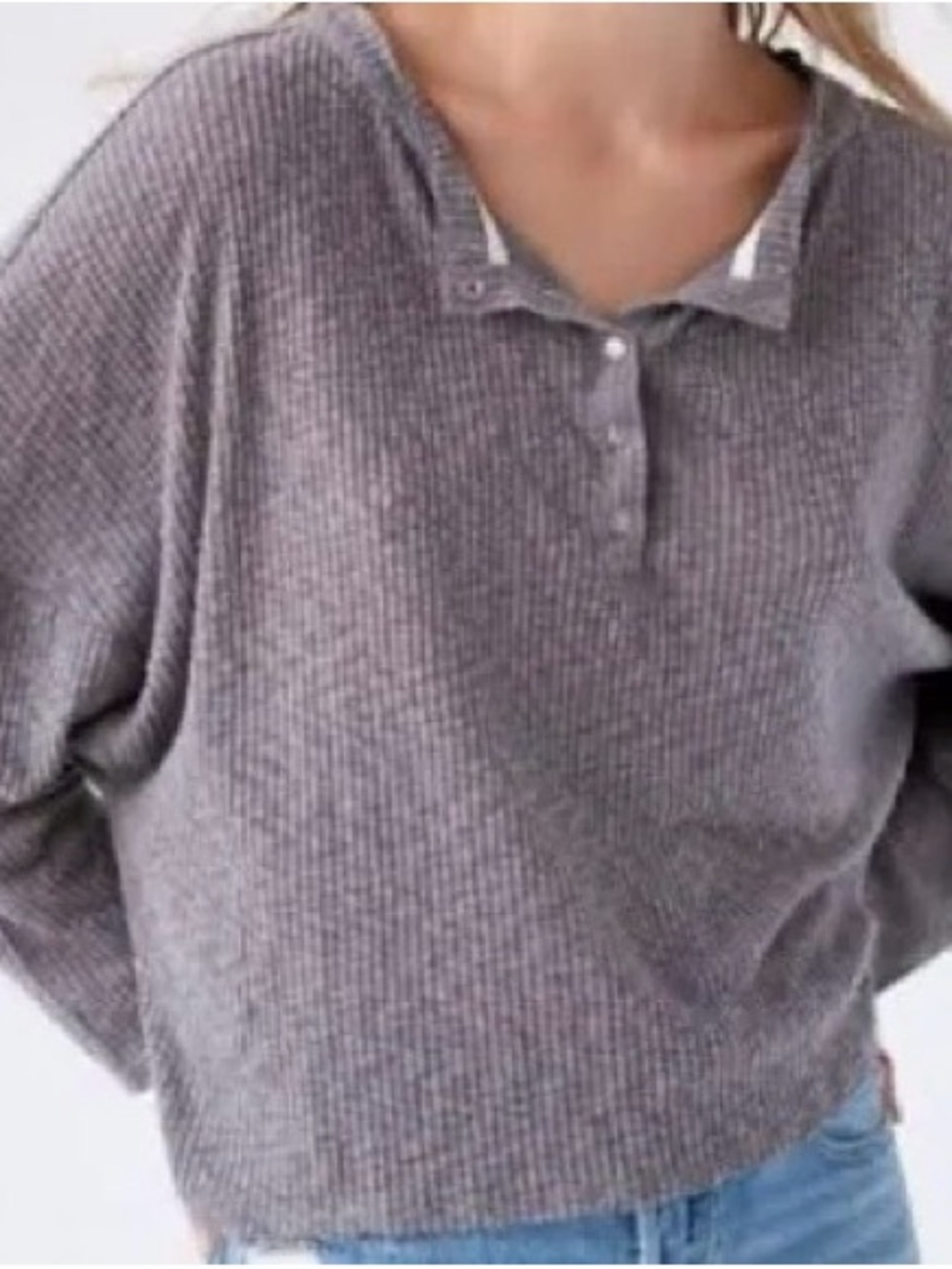 Urban Outfitters Gray Waffle Henley Sweater